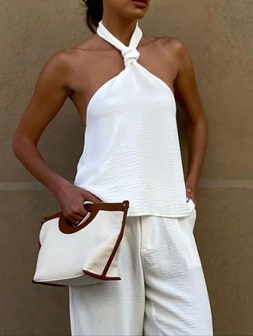 Knotted Halter Ivory Top